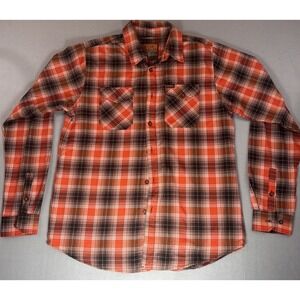 Dixxon Flannel Shirt Defcon Red Orange Plaid Mens Size LT